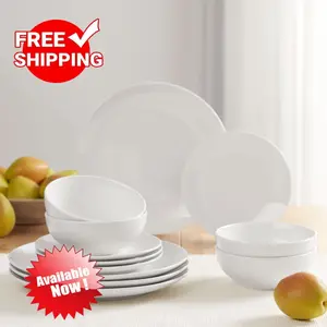 M.a.i.n..s.t.a.y.s Glazed White Stoneware Dinnerware Set, 12-Pieces