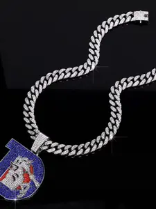 Hot-selling NFL Broncos pendant necklace, hip-hop style personalized alloy full-diamond letter D pendant with Cuban chain necklace