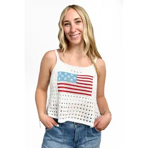 Women's American Flag Open Knit Tank Top by Ava Lane