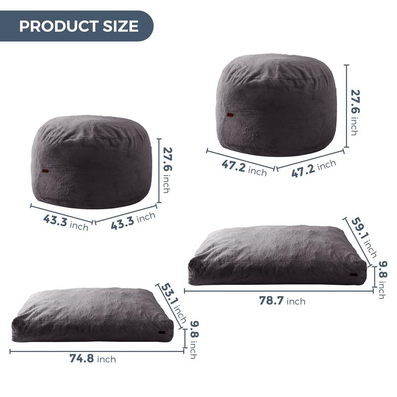 Maxyoyo Giant Faux Fur Bean Bag Chair - 2-in-1 Convertible Lounger & Floor Mattress Bed | Super Soft Foldable Lazy Chair for Living Room, Dorm & Apartment