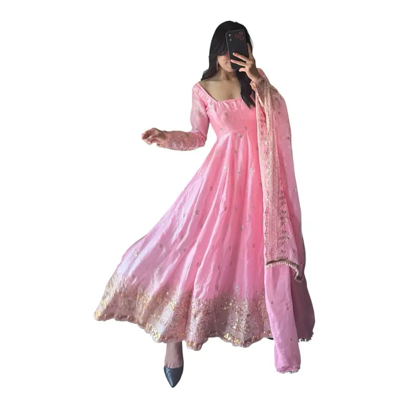 Blush Pink Embroidered Anarkali Suit Set