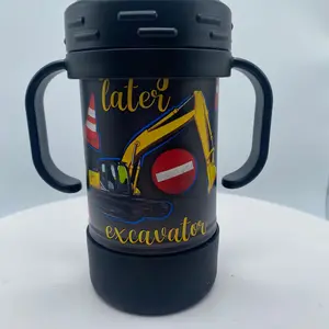 Excavator Construction Boys - UV Printed Sippy Cup 10 oz Double Wall Insulated with Removable Handles & Spill-Proof Lid Drinkware Bottle
