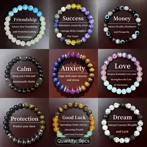 A Set of 9pcs Magical Crystal Bracelets, Symbolizing Peace, Wealth, Prosperity, Friendship, Good Luck, Love - Crystal Beads Bring Optimism And Positivity, Confidence And Strength, with Elastic Stretching - Perfect for Christmas And Halloween