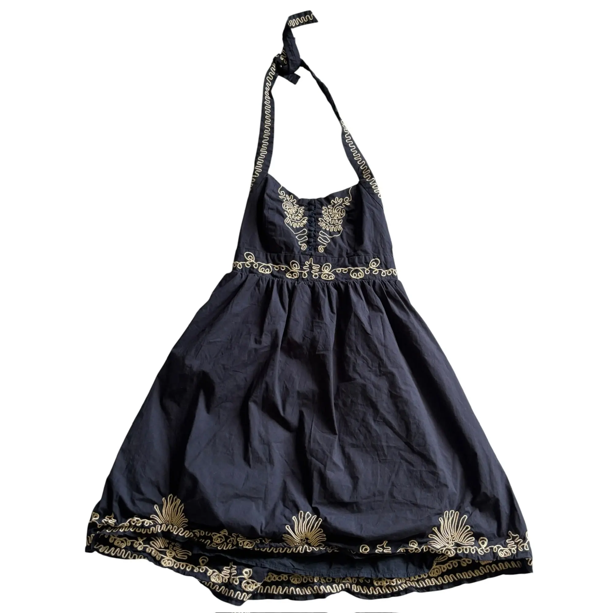 Aryeh Women's Navy Blue & Goldish Embroidery Halter Dress