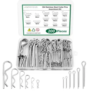 200 count Cotter Pin Hairpin R Clips Assortment Kit, 304 Stainless Steel 13 Sizes Cotter Pins Set for Hitch Pin Lock Systems, , and Engine Repair - Includes Hair Pin Clips