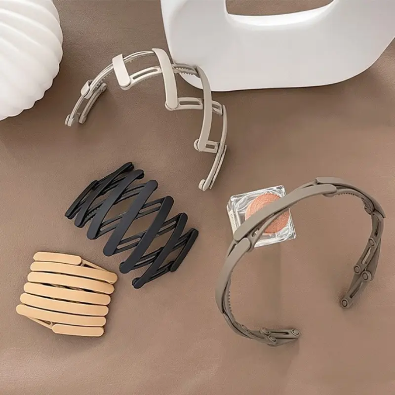 Women's 5-Piece Compact Foldable Pocket Headbands, Minimalist Solid Color Plastic Hair Accessories, Female Everyday Fashion Pieces for Any Other Portable Elegant Use, Daily, Black, 5 Pieces