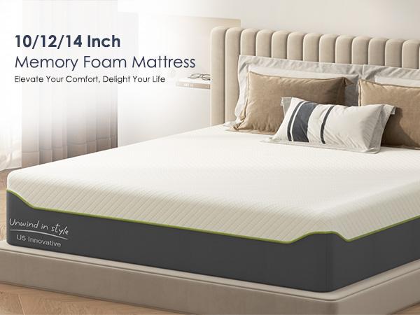 Soges Green Tea Gel Memory Foam Mattress 4-14 Inch, Twin/Full/Queen/King Size with Pressure Relief, Washable Cover, Medium Firm for Adults & Teens, Blue/Light Grey/Dark Green