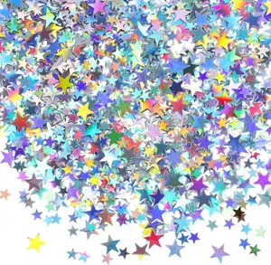 Holographic Star Confetti, 60g - Metallic Foil Table Confetti for Parties, Nails, Resin & Crafts (Silver, 6mm & 10mm)