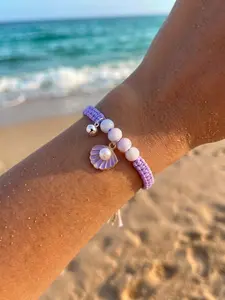 Sweet Ocean Vacation Style Lightweight Bohemian Handmade Bracelet, Shell Ceramic Bead Bell Charm, Summer Travel and Daily Wear