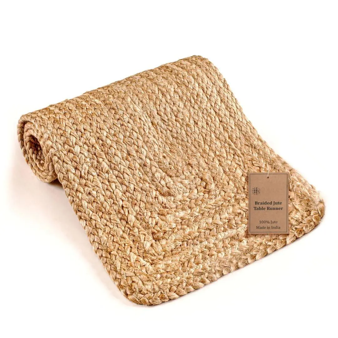 Handcrafted Braided Jute Table Runner 13x36 Inch - Handwoven Rustic Vintage Decor  Non-slip Heat Resistant For Dining Coffee Or Entryway Tables Farmhouse