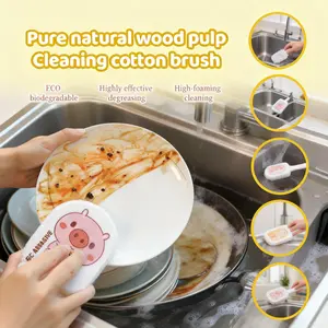Natural Cellulose Dish Sponges 4-Pack – Plant-Based Wood Pulp, Biodegradable, Non-Scratch, Antibacterial, No Dish Soap Needed for Kitchen, Countertops, Dishes & Surfaces reuseable magic  Kitchen cute Sponge Set fun stress relief