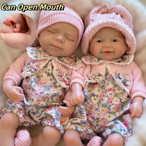 1 Pcs13 Inch Open Mouth Full Body Silicone Reborn Girl Doll With Pink Outfits Lifelike Artificial Painted Skin Clear Veins Bald Can Have A Bath Newborn Doll Toys