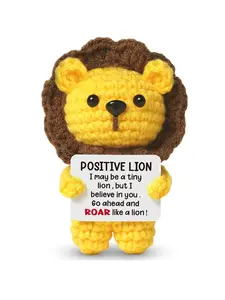 Stocking Stuffers for Women Men Teens Mini Positive Crochet Lion, Handmade Emotional Support Crochet Inspirational Cheer Up Christmas Birthday Gifts for Women Men , Cute Crochet Stuffed Animal Plush