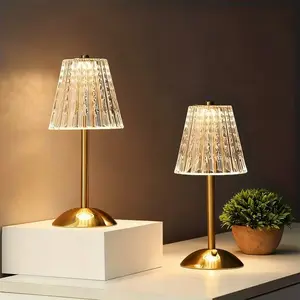 Cordless Touch Table Lamp, 3500mAh LED Rechargeable Small Dask Lamp, 3 Modes Dimmable Battery Operated Crysta Lamp for Bedroom Restaurant Kitchen Home Decor, Gold