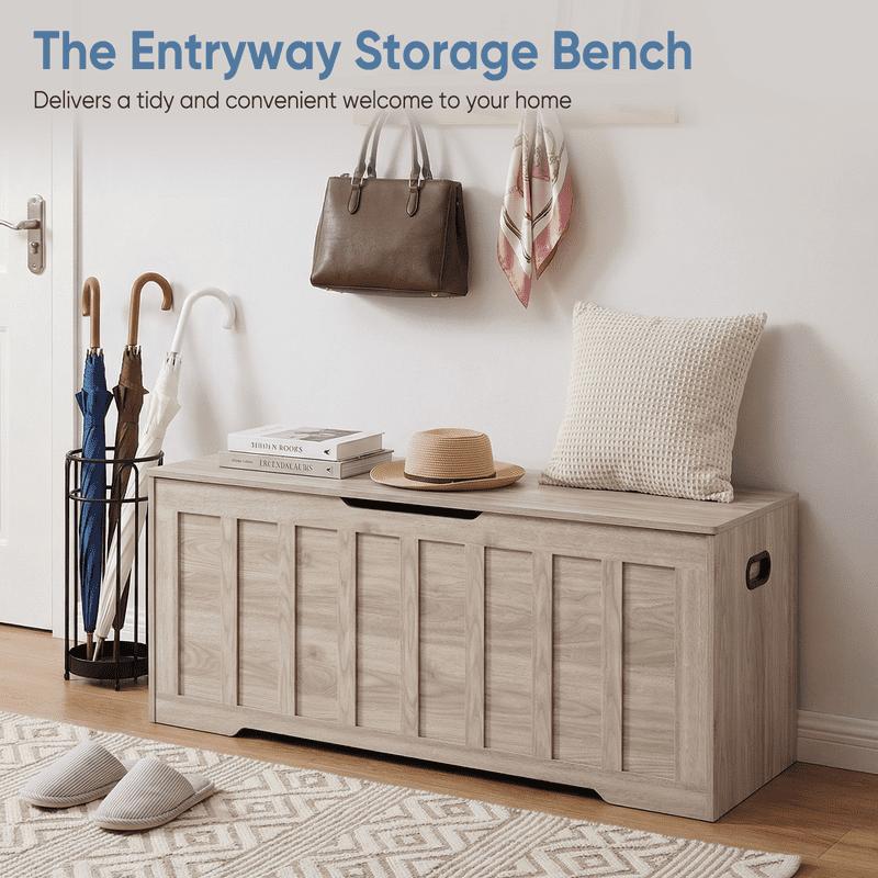 Farmhouse Wooden Storage Bench - Multipurpose Furniture, Farmhouse Style Decor, Large Size, 47.2" L × 15.7" W × 19.1" H, Safety Hinges, 220lb Load Capacity, Organizer for Shoes/Toys, Assembly Required Entryway Home Decor, Blankets Farmhouse Wooden Storage Bench - Multipurpose Furniture, Farmhouse Style Decor, Large Size, 47.2" L × 15.7" W × 19.1" H, Safety Hinges, 220lb Load Capacity, Organizer for Shoes/Toys, Assembly Required Entryway Home Decor, Blankets