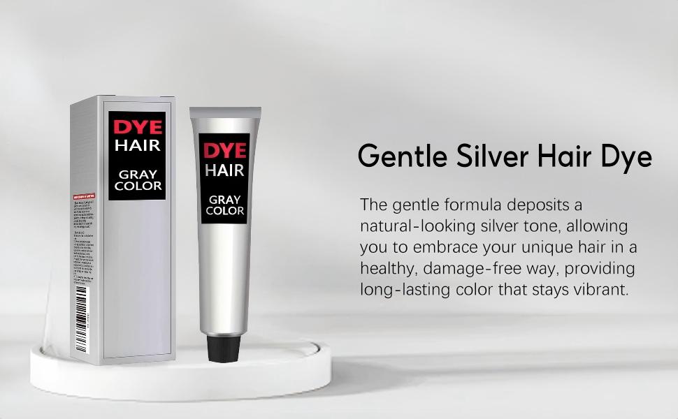 Silver Hair Dye, Natural Gray Hair Color Cream, Professional Hair Coloring Treatment, Instant Silver Gray, Unisex Silver Hair Color for for All Hair Types,Light Grey Silver, Long-Lasting