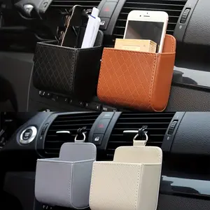 Car Storage Bag Air Vent Dashboard Tidy Hanging Leather Organizer Box Glasses Phone Holder Storage Organizer Car Console Organizer Car Accessories