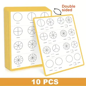 Mathematical Erasable Paper Set, 10 Pieces, Basic Fraction Concepts, Ideal for Elementary Education & Home Learning, Bright Colors