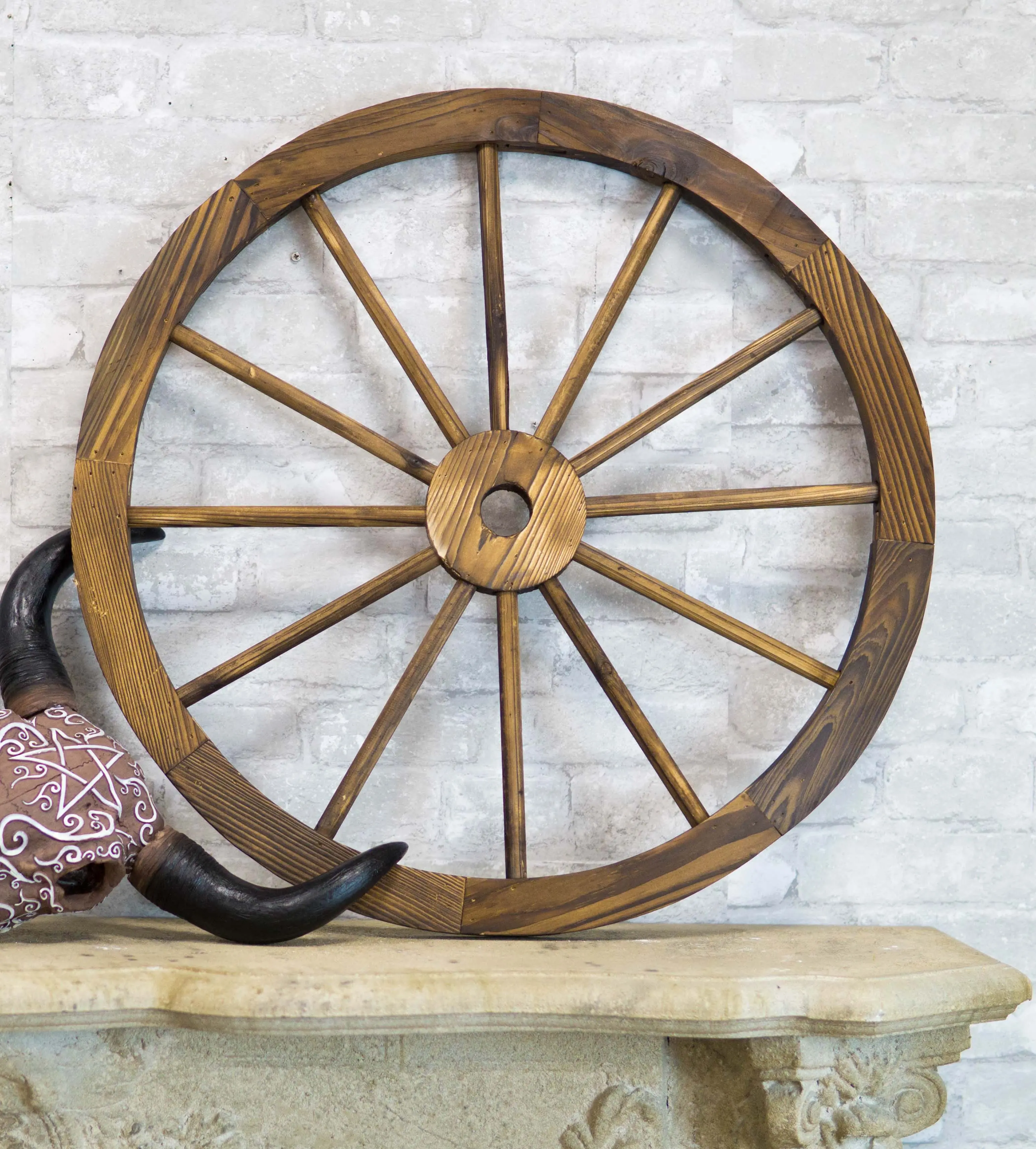 31.5 in Large Size Vintage Rustic Round Wood Cartwheel Wagon Wheel Wall Decor Plaque, Hand-Crafted Hangable Home Decoration, Ideal Gift for Home Supplies Enthusiasts