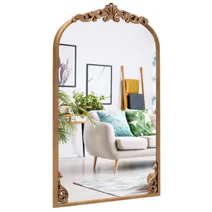 COSTWAY - Arched Mirror for Wall Gold Traditional Vintage Ornate Baroque Mirror with Metal Frame-S
