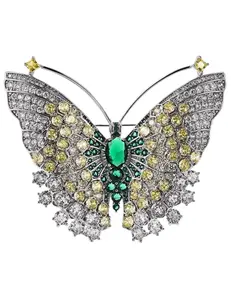 Fleur de Camélia Maisie Butterfly Brooch in Green Multi