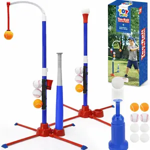 3-in-1 tBall Set for Kids 3-5, Adjustable Toddler T Ball Training Set with Bat, Toddler Baseball Set Semi-Automatic Launcher, Hanging Tee, Soft & Dog Play Balls, Fun Sports Set for Ages 3+