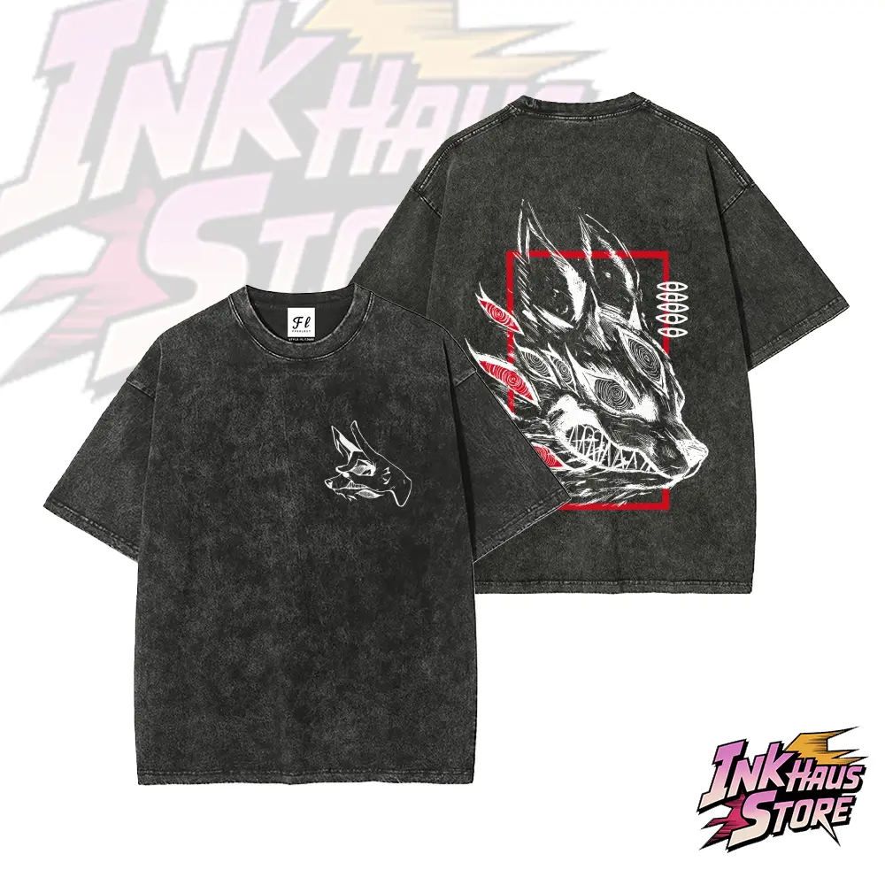 Fox Devil  T-Shirt, Aki Hand Sign, Chainsaw Devil--Short Sleeve Cotton Unisex Retro wash Tee