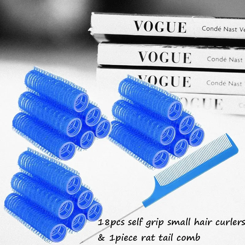18PCS Heatless Self Holding Small Curler with 1 Piece Blue Mouse Tail Comb, Non Heat Curler, Professional Salon Hair Curler, DIY Curler Tool, Suitable for Women with Medium Short Hair, Textiles & Soft Furnishings