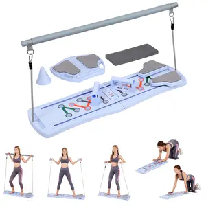 Adjustable Multi-Functional Ab Board,Pilates Board for Home 6-in-1 Foldable Pilates Board Reformer Kit Portable Home Gym Equipment with Resistance Bands for Full Body Workout