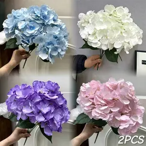Real Touch Artificial Hydrangea Bouquet, Silk-Like Flowers with Leaves, Elegant Decor for Home, Wedding, Mother's Day Gift