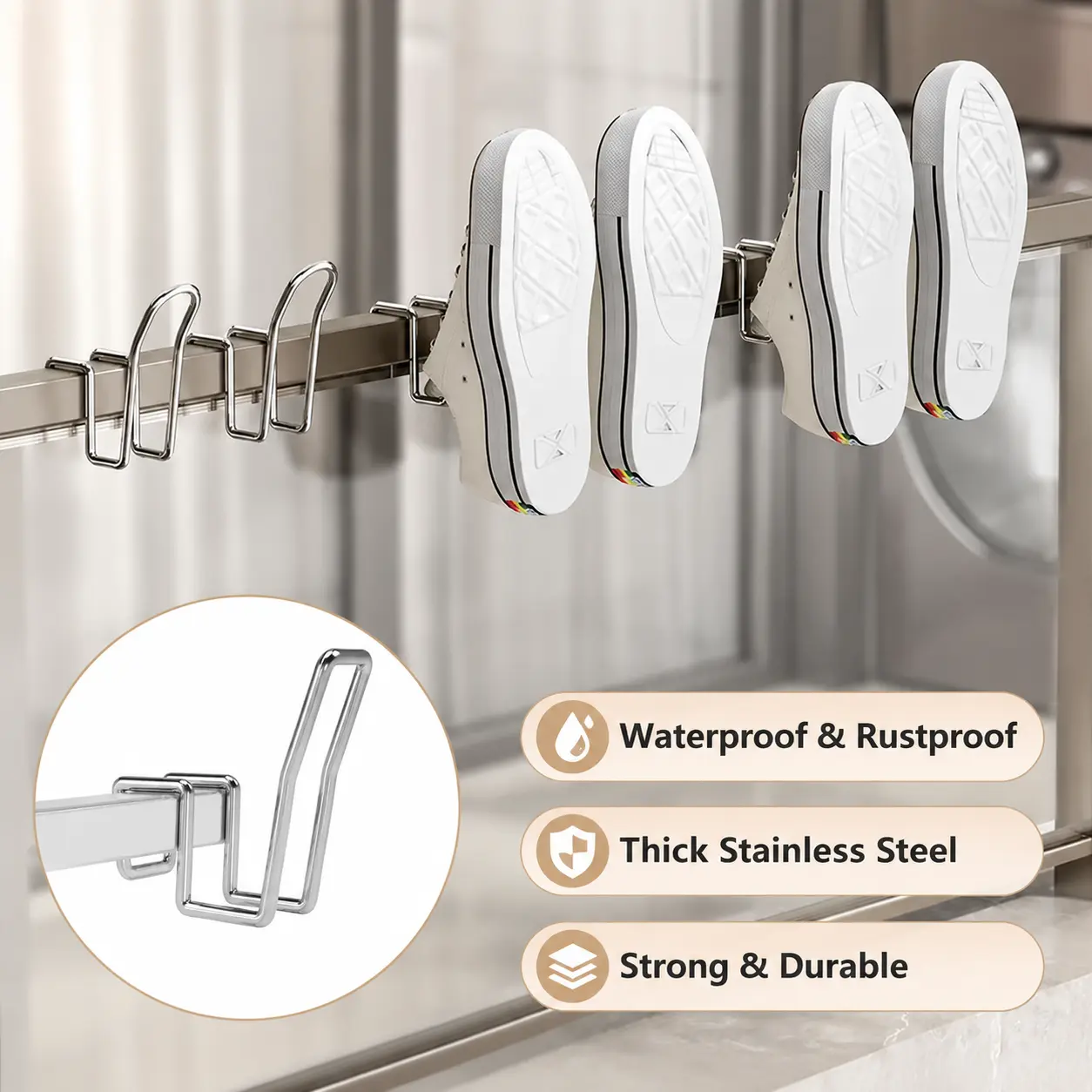 2 Counts Stainless Steel Shoe Drying Hooks, Waterproof Rust Resistant, Suitable for Balcony and Outdoor Hanging Slippers Sneakers