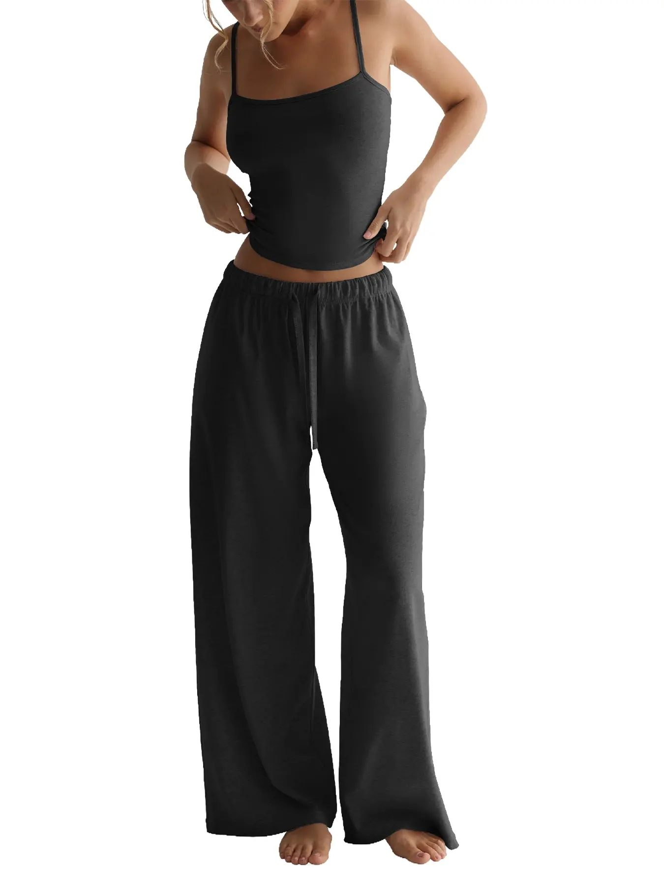 Women's 2-Piece Set Tank Top & Drawstring Wide Leg Pants, Casual Homewear, Loungewear, Soft Comfortable Sleepwear, Pajama Set, All Seasons