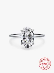 S925 Sterling Silver Oval Shaped Artificial Zirconia Engagement Ring, Fashion Jewelry for Party, Daily Clothing Decor, Trendy All-match & Exquisite Jewelry for Birthday Gift