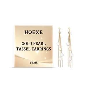 Hoexe Gold Pearl Tassel Earrings Trendy Fashionable Date Niche Design Elegant Tassel Earrings for Women