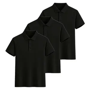 Men's 3-Pack Plain Short-Sleeve Breathable Conservative Polo Tops, Relaxed Fit Collared Menswear Shirts for Daily Outings, Weekend Plans