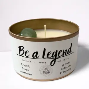 Be a Legend | Crystal Infused Non Toxic Scented Candle For Growth, Optimism, Prosperity | Eucalyptus, Balsam Aroma | 100% Safe & Sustainable |