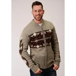 Stetson Mens Brown/Tan Cotton/Wool Aztec Pattern Cardigan