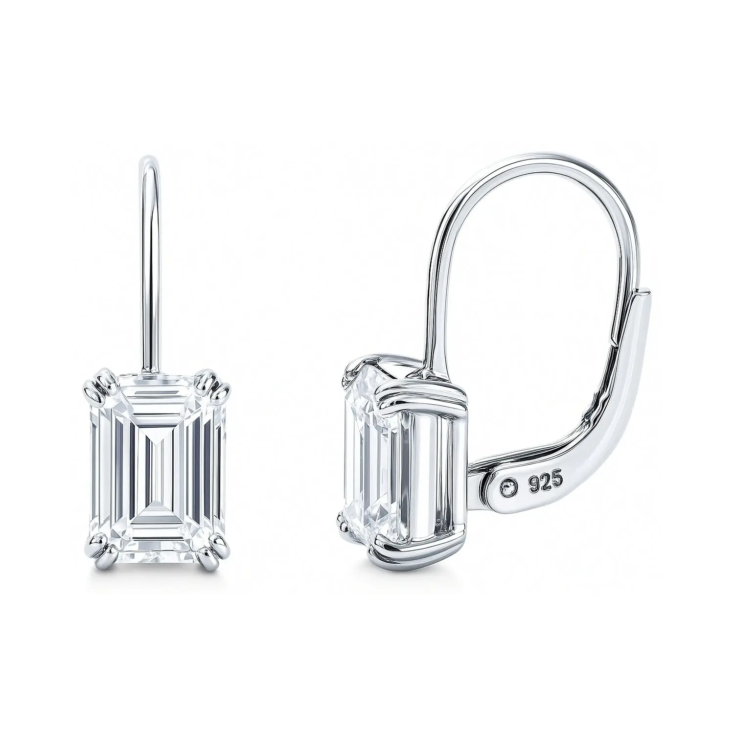 BERRICLE Sterling Silver Solitaire Leverback Drop Dangle Earrings for Women, 2.4 Carat Emerald Cut Cubic Zirconia CZ, Yellow Gold Flashed/Rhodium Plated
