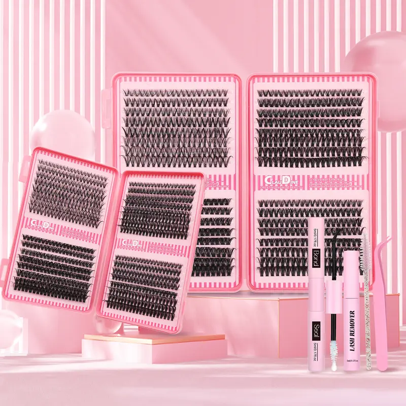SDKSDK DIY Dramatic Lash Cluster Kit for Adults - 680pcs D Curl 30D+40D*2+50D 10-16mm Lashes, Hypoallergenic Eyelash Glue Extension, Self Treat Accessories Bundle False Eyelashes & Adhesives, At-Home Salon Tools