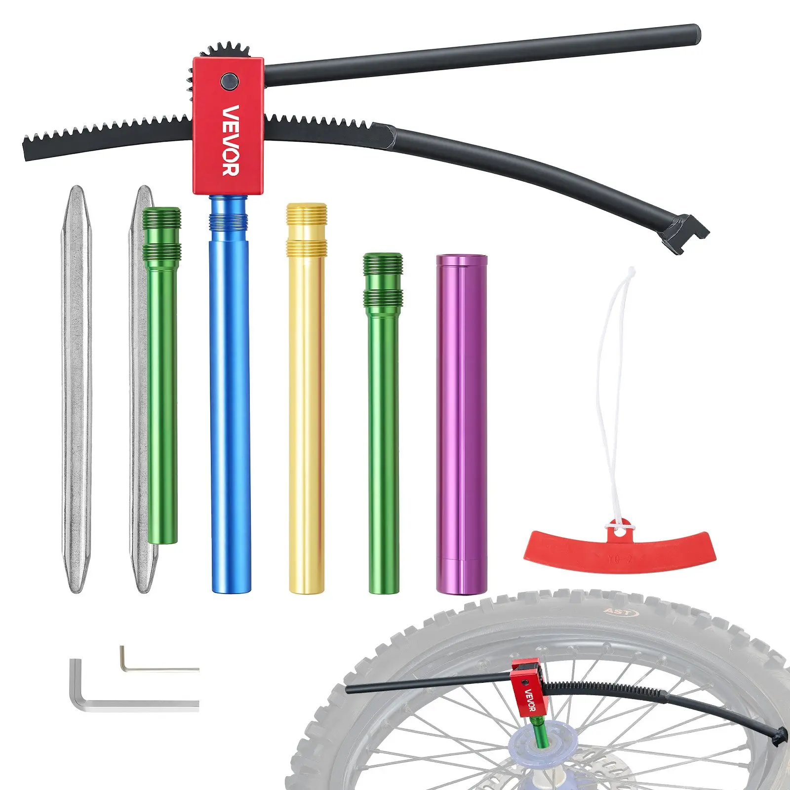 【Summerfinds】VEVOR Dirt Bike Tire Changing Tool Kit, Fits for Motocross Enduro 16"-21" Wheels, Includes 15-25 mm Axle Adapters, Dirt Bike Tire Changing Tools Compact Changer with 2 Irons and Protective Sleeve, All-In-One Tool Kits Tire Mounting Machin
