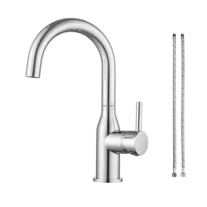 WOWOW Classic Single Hole Bar Faucet Single Handle Deck Mount Standard Kitchen Faucet with Supply Lines in Polished Chrome