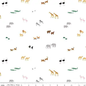 Two by Two animal fabric on white background by the yard