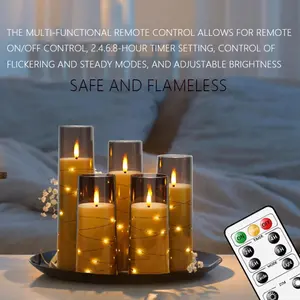 5pcs Flameless LED Candles with Embedded Star String, Battery Operated Acrylic Pillar Candles with Timer and Remote, Flickering Candles for Romantic Ambiance and Home Decoration Mood Decorative,Valentine's Day, Mother's Day