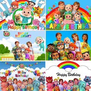 Family Animation Theme Backdrop  GreenWatermelon Boy Birthday Party Cake Table Decor Baby Baptism Party Supplies Photo  Backdrop