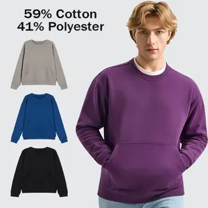 MegaT Unisex 12.3 oz Heavyweight Soft Fleece Plain Cotton Blend Longsleeves Ribbed Round Neck Crewneck Sweatshirt - Elegant Casual Pullover Tops with Pockets