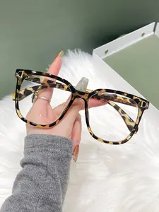 Fashion Random Pattern Square Frame Eyeglasses, Anti-blue Light Eyeglasses for Women & Men, Fashion Eyeglasses for Work, Daily Clothing Decor, Perfect for Student Daily Use, Leopard Pattern Eyeglasses