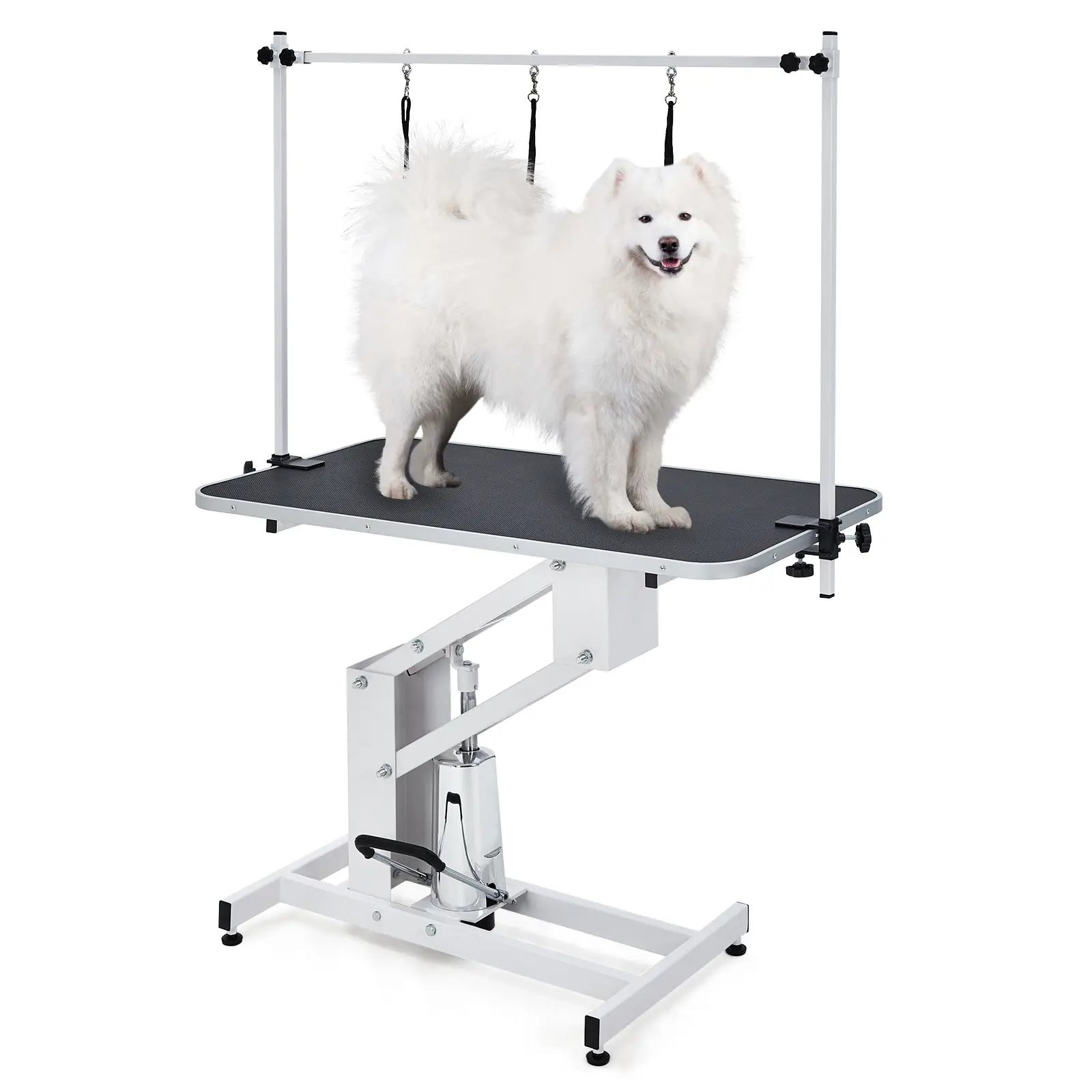 Heavy Duty Hydraulic Dog Grooming Table – Adjustable Height, 350 lbs Capacity, Non-Slip Surface, Overhead Arm & Noose, Ideal for Large Dogs – Professional Pet Grooming Station for Home or Salon, Hydraulic Lift Table, Steel Frame, Foot Control