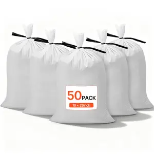 VEVOR Heavy Duty Sand Bags, 50Pack 14" x 26", Empty Sandbags for Flooding with Tie Strings, Woven Polypropylene Sand Bag with 1600 Hours of UV Protection, 50Lbs Capacity