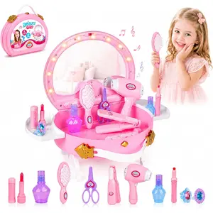 Toddler Princess Vanity Set Kids Pretend Play with Mirror & Makeup Accessories Lights and Music for Little Girls