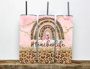 Teacher Life Tumbler | Gift for School Teacher| Cheetah Print Tumbler | Personalized Rainbow Teacher Tumbler| Appreciation Gift | Teacher